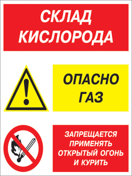 Кз 14 склад кислорода. опасно газ - запрещается применять открытый огонь и курить. (пластик, 300х400 мм) - Знаки безопасности - Комбинированные знаки безопасности - ohrana.inoy.org